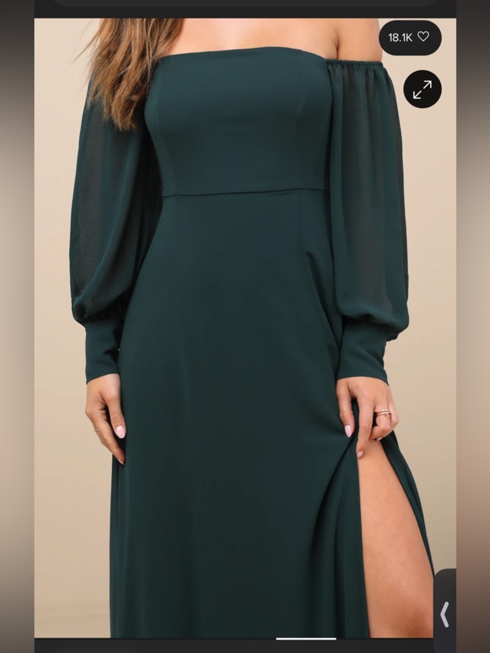 Lulu's One-Shoulder Dark Green Maxi Dress with Sheer Balloon Sleeve - Picture 4 of 4